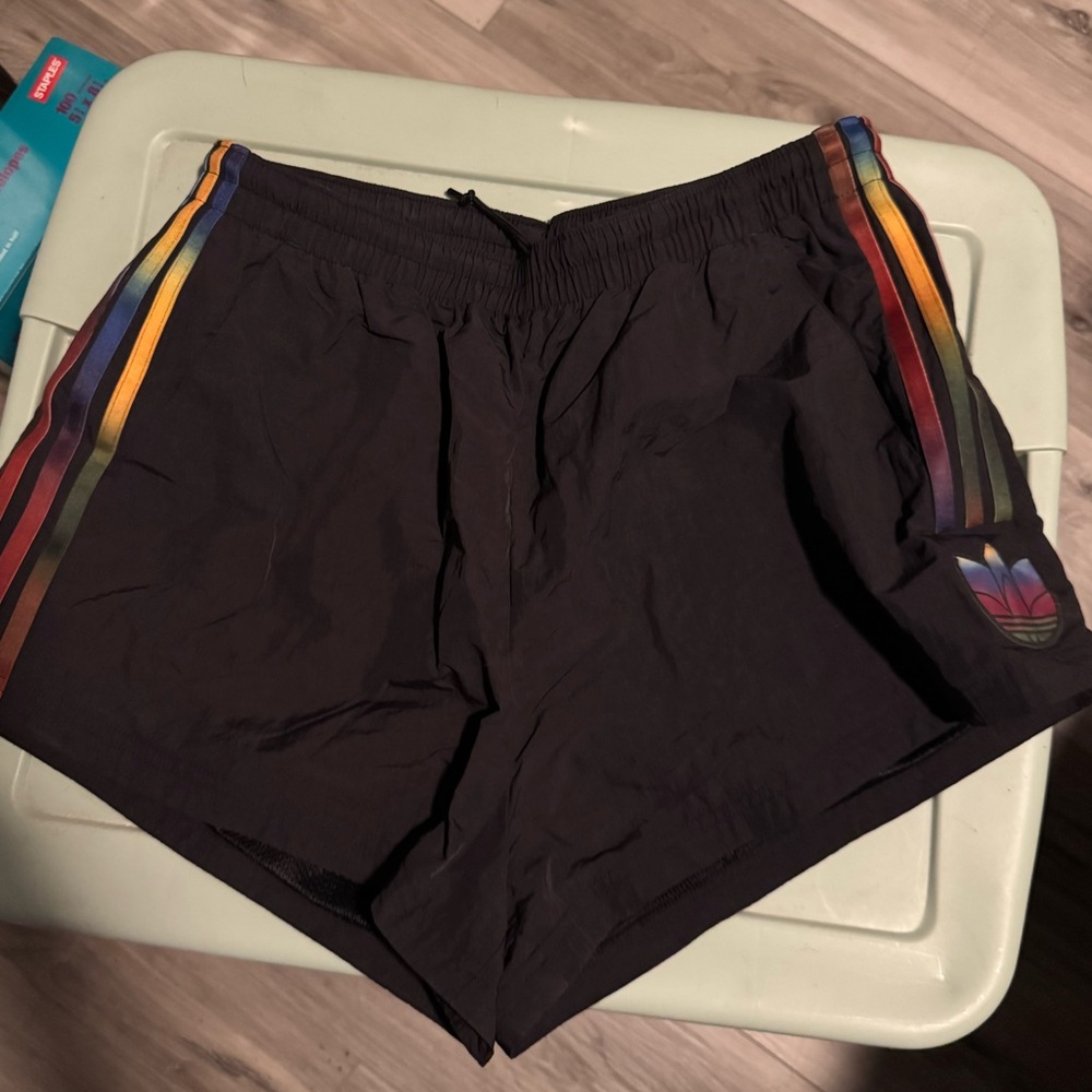Adidas Black Shorts with Multicolor Stripes